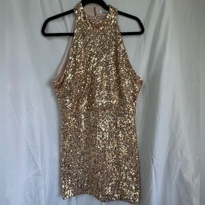 Area Stars Sequin Halter Top in Gold, Size XL